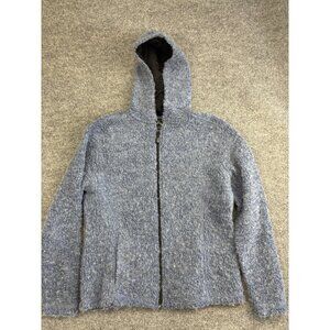 Alps Hooded Full Zip Jacket Women's M Blue Wool Blend Fuzzy Textured Cozy Warm